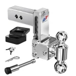 Geteen Adjustable Trailer Hitch for 2.5" Receiver, Dual Ball, 5" Drop/Rise, 15,000 lbs, Aluminum with Lock & Anti-Rattle