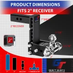 Geteen Adjustable Trailer Hitch for 2" Receiver, Tri-Ball, 7" Drop, 10,000 lbs - Image 3