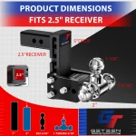 Geteen Adjustable Trailer Hitch for 2.5" Receiver, Tri-Ball, 5" Drop, 15,000 lbs - Image 3