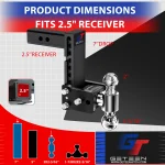 Geteen Adjustable Trailer Hitch for 2.5" Receiver, Dual Ball, 7" Drop, 15,000 lbs - Image 3