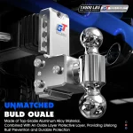 Geteen Adjustable Trailer Hitch for 2.5" Receiver, Dual Ball, 5" Drop/Rise, 15,000 lbs, Aluminum with Lock & Anti-Rattle - Image 4